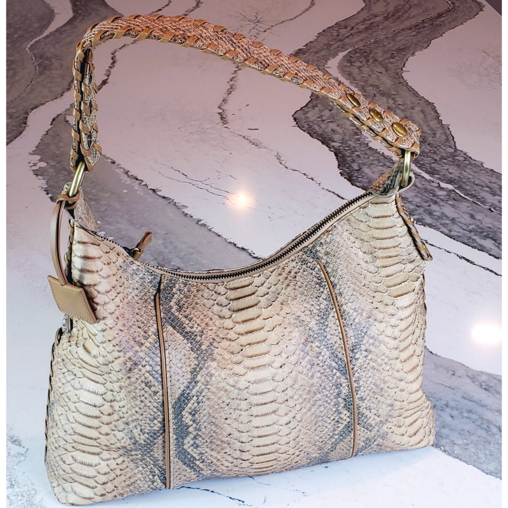 NEW Via Spiga Snake Embossed Textured Leather Hobo